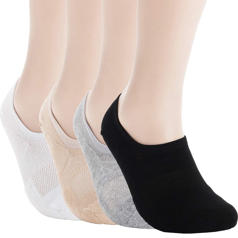 Pro Mountain No Show Socks Women Wide Toe Box For Health Y Heel Forefoot Size S Mix 4 Pack Cotton Cushion Footies Loafer Sneakers US Shoe 6-8 - Image 1